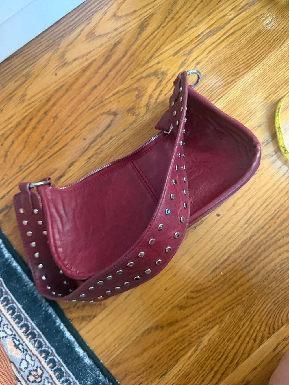 Studded Strap Burgundy Leather Shoulder Bag
